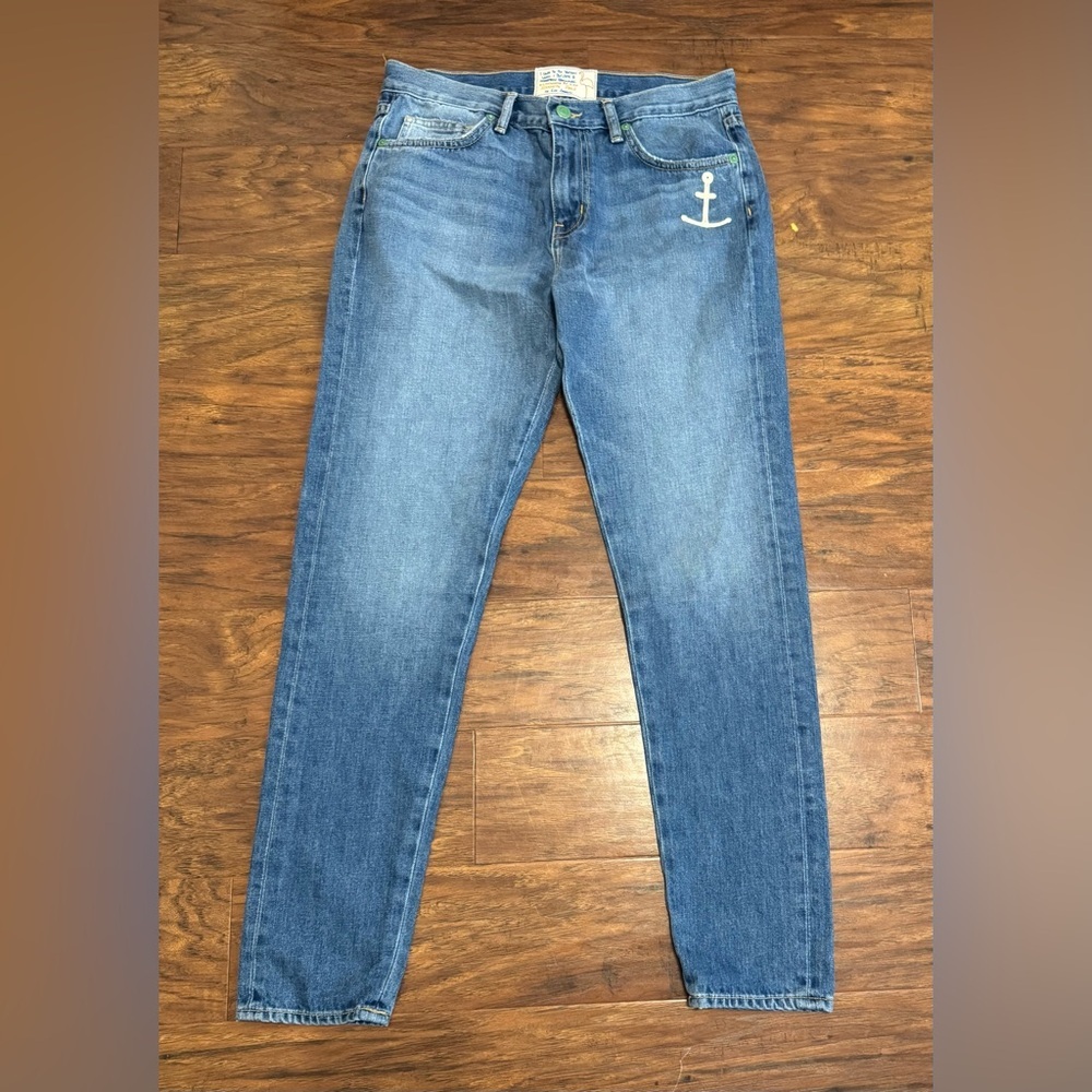 Free People X Sandrine Rose Embroidered Anchor Flamingo Jeans Unique Boho Sz 26